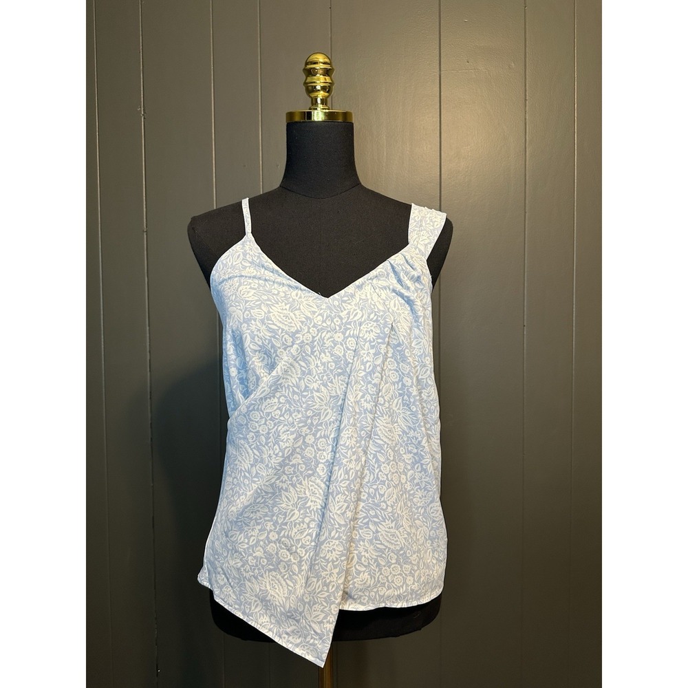 NWT Express Light Blue White‎ Toile Floral Asymmetrical Tank Top Blouse XS